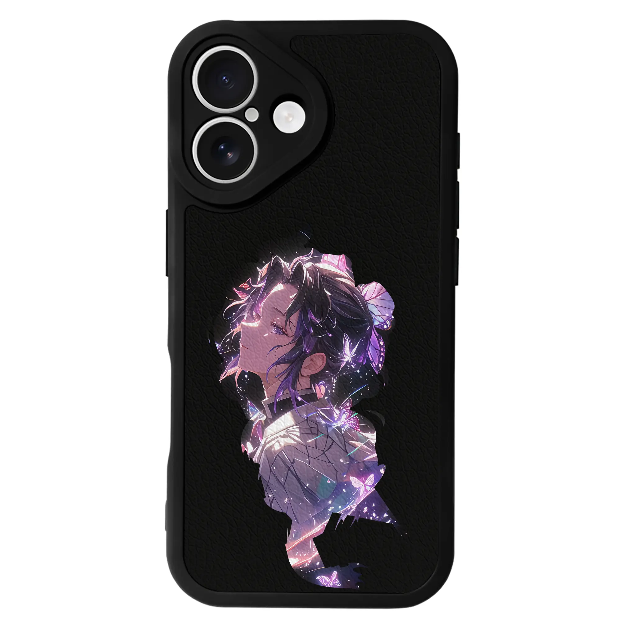 鬼滅の刃 グッズ,胡蝶 しのぶ - IPhone 16シリーズ対応 ・ シリコンスマホケース ・ レザー調 ・ 高精度フィット ・ 耐衝撃 ・ ワイヤレス充電対応 ・ 精密カット